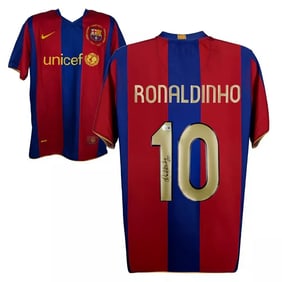 Ronaldinho Signed FC Barcelona Home Soccer Jersey #10 with Beckett COA