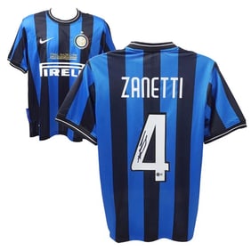 Javier Zanetti Signed Inter Milan Home Soccer Jersey #4 with Beckett COA