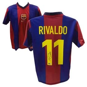 Rivaldo Signed FC Barcelona Home Soccer Jersey #11 with Beckett Witness