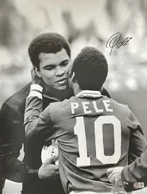 Pele Signed Iconic Muhammad Ali Soccer Print Size 8? x 10? with Beckett COA