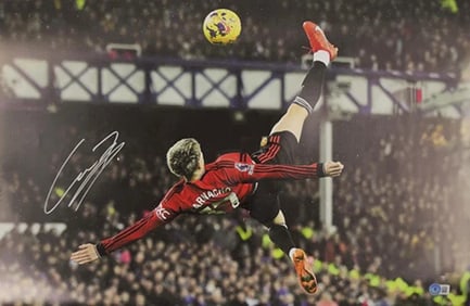 Garnacho Signed Overhead Kick Soccer Print Size 16? x 24? with Beckett COA