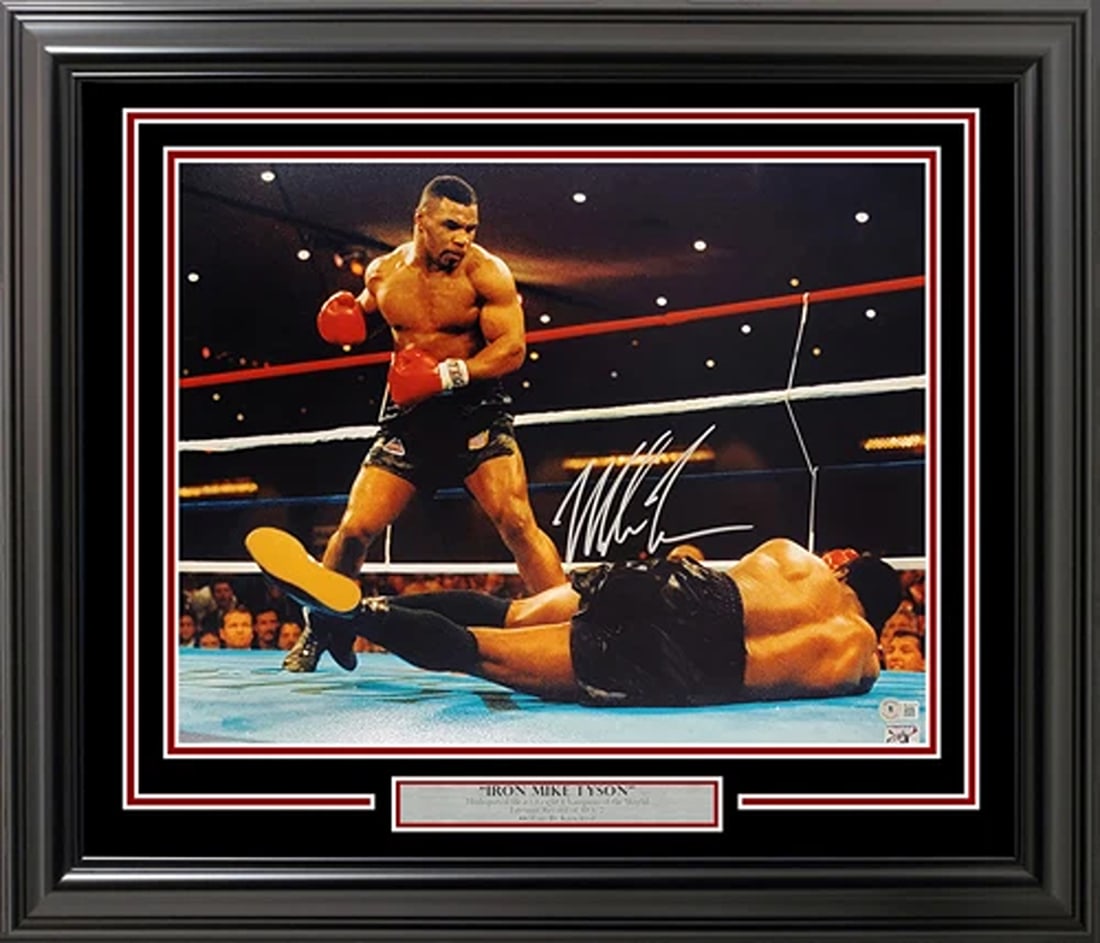MIKE TYSON AUTOGRAPHED FRAMED 16X20 PHOTO STANDING OVER BECKETT BAS QR 233863 (1 of 6)