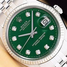 ROLEX DATEJUST 18K WHITE GOLD STEEL GREEN DIAMOND DIAL JUBILEE MENS WATCH (1 of 3)