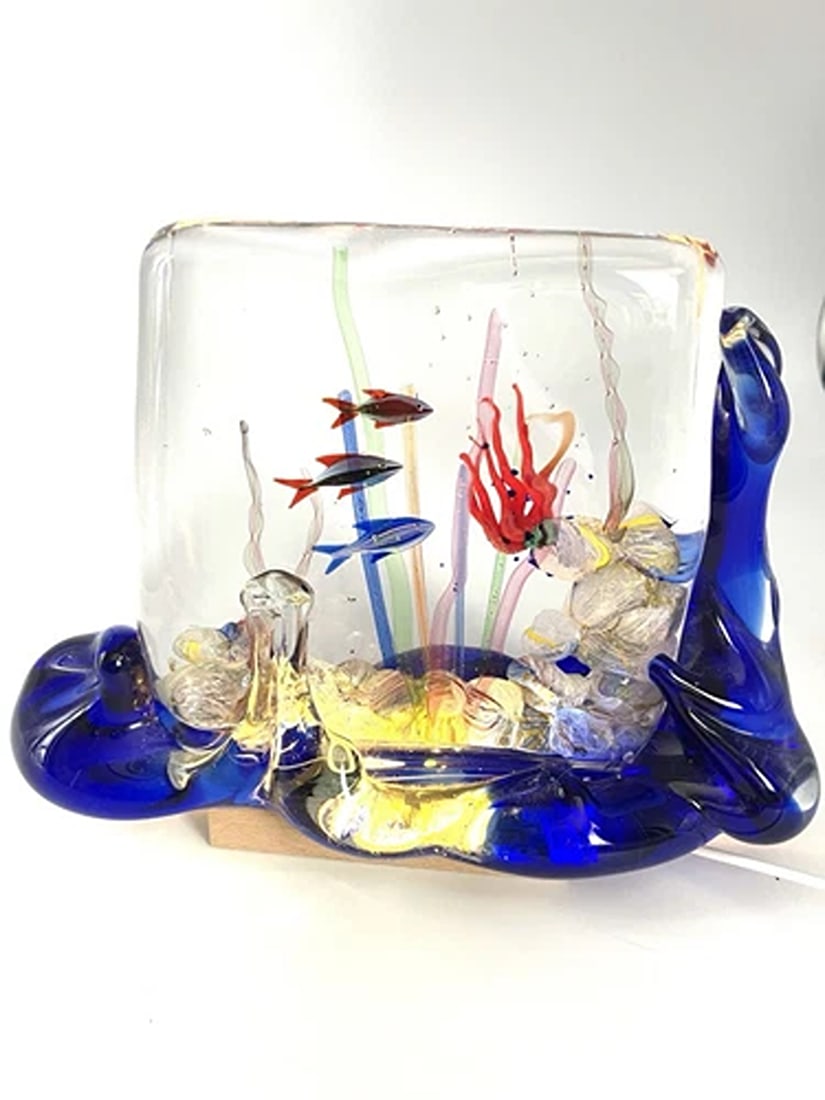 MURANO AQUARIUM ITALIAN ART GLASS SIGNED WITH EXCEPTIONAL COLOR / DETAIL X-LARGE: Condition: Used: An item that has been used previously. The item may have some signs of cosmetic wear, but is fully operational and functions as intended. This item may be a floor model or store retur