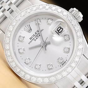 LADIES ROLEX DIAMOND DATE 18K WHITE GOLD STAINLESS STEEL SILVER DIAL WATCH (1 of 7)