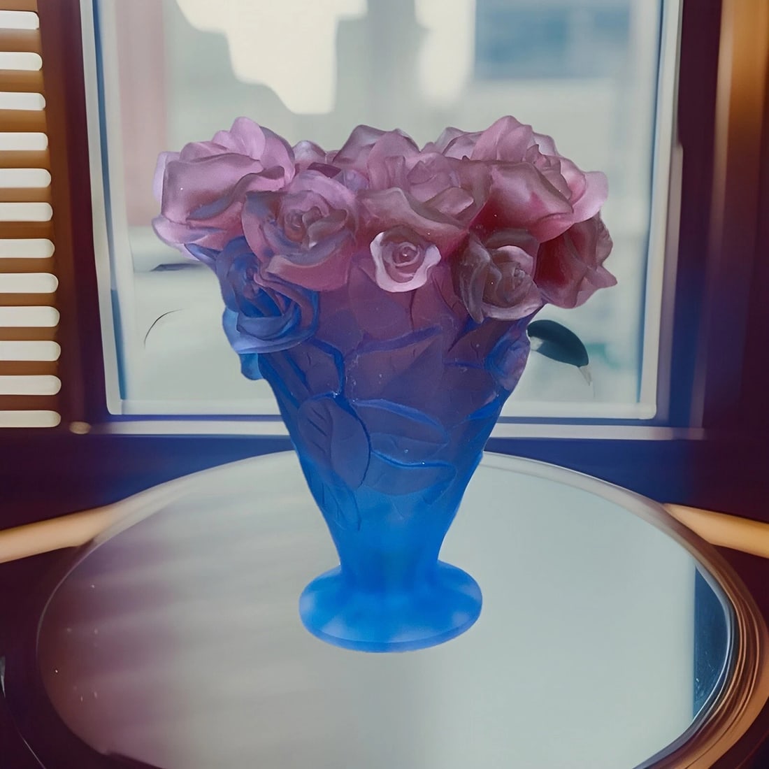 Nancy Daum Style Xl Rose Crystal Vase Blue Red Ombré H9?? Heavy Art Glass (1 of 9)