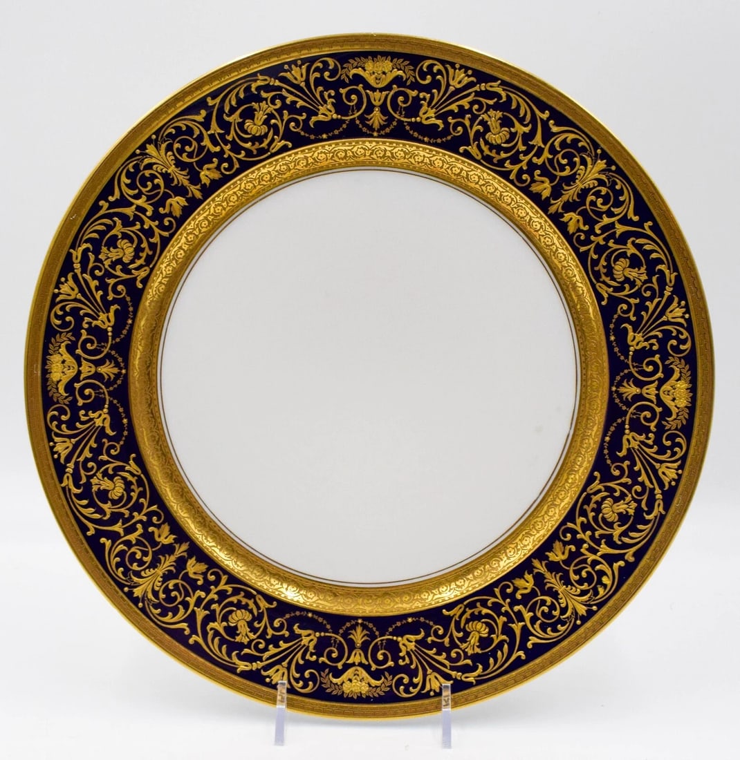 10 Rosenthal Raised Paste Gold Dinner Plates - Cobalt- Gold- Circa 1920 (1 of 8)