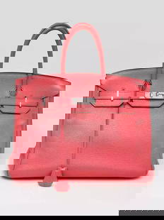 Hermes 35cm Rouge Vif Clemence Leather Palladium Plated Birkin Bag: Handle Drop: 4.5"Measurements: 14" L x 7.5" W x 10.75" H. Condition: Pre-owned: An item that has been used or worn previously. See the seller’s listing for full details and description of any