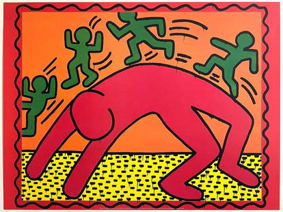 KEITH HARING ESTATE RARE 1999 POP ART LITHOGRAPH PRINT POSTER " UNTITLED " 1982: MEASURES 31 1/2" W X 23 5/8" H. Condition: Used,Features: RARE OUT OF PRINT, KEITH HARING ESTATE AUTHORIZED,Width (Inches): 31 1/2",Listed By: Dealer or Reseller,Subject: Famous