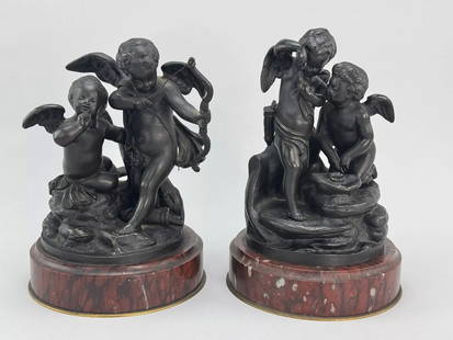 Superb Pair c1860s French Sevres Bronze Putti Cherub Statues w Red Marble Bases: Condition: Used: An item that has been used previously. The item may have some signs of cosmetic wear, but is fully operational and functions as intended. This item may be a floor model or store