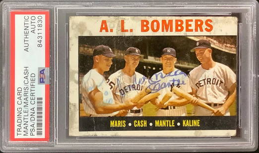 Mickey Mantle Signed 1964 Topps #331 PSA/DNA Roger Maris Autograph + Norm Cash: Player: Mickey Mantle, Roger Maris, Norm Cash,Sport: Baseball-MLB,Signed: Yes,Original/Reprint: Original,Autograph Authentication: Professional Sports (PSA/DNA),Product: Card,Team: New York