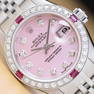 ROLEX LADIES DATEJUST 79174 PINK MOTHER OF PEARL 18K GOLD SS DIAMOND RUBY WATCH