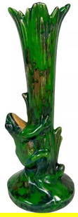 Rare Antique Weller Pottery Coppertone 9" Frog Trumpet Bud Sculpture Art Vase: Condition: Used,Brand: Weller,Type: Vase,Antique: Yes,Color: Green,Era: Early 20th Century (1911-1940),Material: Ceramic,Style: Arts & Crafts/Mission Style,UPC: Does not apply