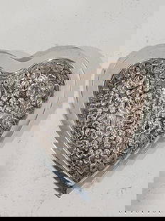 Sterling Stieff Trinket: A sterling Stieff Trinket dish, Heart shaped Pin tray, Repousse Antique TW 1.32 ozt.