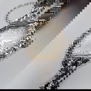 Vintage Gruen Precision 14K White Gold & Diamonds Ladies' Watch: Vintage Gruen Precision 14K White Gold & Diamonds Faced Ladies' Watch. Please Note, The Bracelet is marked 1/20 10kt and mesures 5 1/2". Dimensions: Face-0.5" x 0.75". Bracelet-Dia-2". Gross Weight: