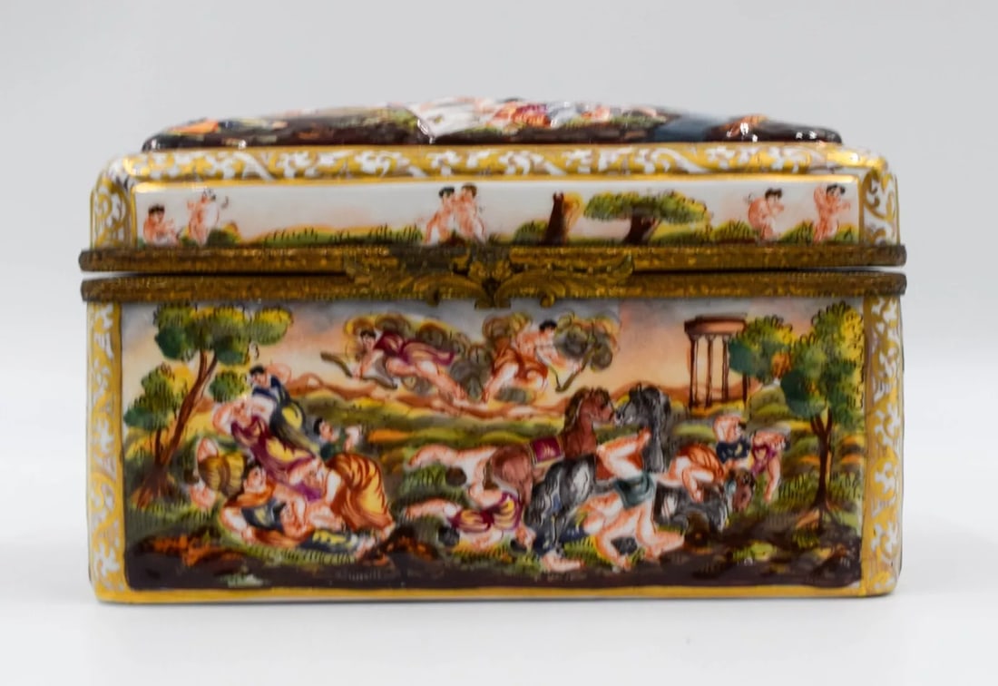 Fine 19th Century Capodimonte Hand Painted Box: Measures 3 1/4" high by 3" wide by 5 1/2" long.Condition: Used,Brand: Capodimonte,Type: Box,Item Height: 3.25,Features: Hand Painted,Item Length: 5.5,Item Width: 3,Product Line: Century