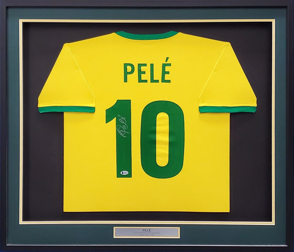 CBD Brazil Pele Autographed Framed Yellow Jersey Beckett BAS (1 of 1)