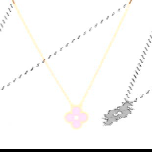 Van Cleef & Arpels Vintage Alhambra Pendant Necklace 18K Rose Gold and Pink: Condition: Pre-owned,Brand: Van Cleef & Arpels,Main Stone: Diamond,Metal: 18K Rose Gold,Metal Purity: 18K,Style: Pendant,Type: Necklace,Color: Rose Gold,Material: 18K Rose Gold, Diamond, Porcelain