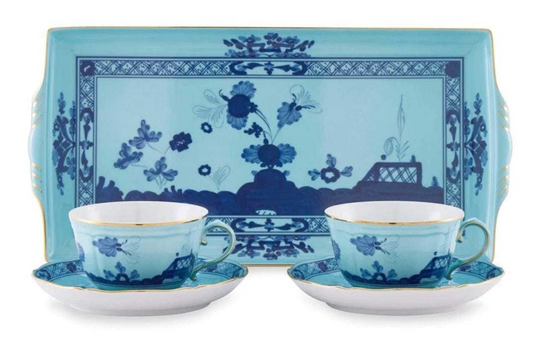 Richard Ginori 1735 Oriente Italiano Iris Tea Set 2 pcs with Tray for 2 Persons (1 of 1)