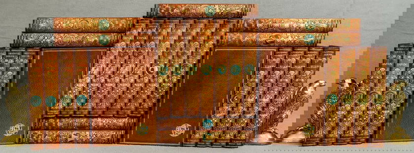 1902 Oriental Series China Russia #20/200 Limited 24 Vol Leather Illustrated 10": THIS COMPLETE TWENTY-FOUR VOLUME SET IS IN NEAR FINE CONDITION BEAUTIFULLY BOUND IN FULL CRUSHED MOROCCO WITH BRIGHT GILT RULE AND ARTISTRY TO BOARDS, SPINE WITH BRIGHT GILT DETAILS, FLORAL DESIGN