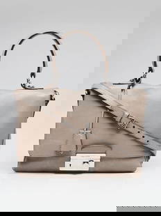 Prada Grey Saffiano Leather Top Handle Crossbody Flap Bag: Dimensions: 25 x 40.5 in.. Condition: Pre-owned,Brand: Prada,Exterior Material: Leather,Style: Crossbody Bags,Everyday Bags,Exterior Color: Grey,Department: Women