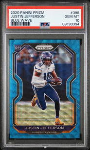 2020 Panini Prizm #398 Justin Jefferson Blue Wave /199 Rookie PSA 10 GEM MINT: Condition: Graded - PSA 10: Professionally graded ,Graded: Yes,Sport: Football,Player/Athlete: Justin Jefferson,Parallel/Variety: Blue Wave,Manufacturer: Panini,Season: 2020,Set: 2020 Panini