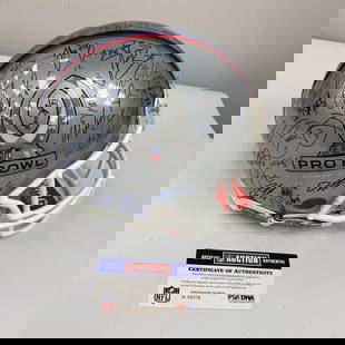 Peyton Manning 2013 Pro Bowl Multi Signed Authentic Game Helmet 60+ Sigs PSA DNA: (60+) including Drew Brees, J.J. Watt, Peyton Manning, Demaryius Thomas, Larry Fitzgerald, Andrew Luck, Russell Wilson, A.J. Green, Eli Manning, Jamaal Charles, Marshawn Lynch, and many others..