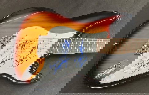 The Ventures Nokie Edwards Sunburst Electric Multi Signed Guitar JSA EE51029: Object Type: Guitar & Guitar Pick,Industry: Music,Original/Reproduction: Original,Autograph Authentication: James Spence (JSA)