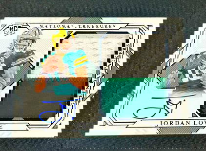 2020 Jordan Love Panini National Treasures Rookie Patch Auto Black 2/5 RPA Materials RC Signature: 2020 Jordan Love Panini National Treasures Rookie Patch Auto Black 2/5 RPA Materials RC Signature