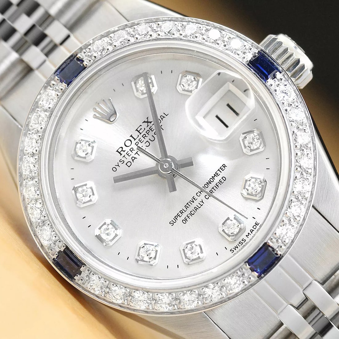 LADIES ROLEX DATEJUST 18K GOLD DIAMOND SAPPHIRE & STAINLESS STEEL QUICKSET WATCH (1 of 8)