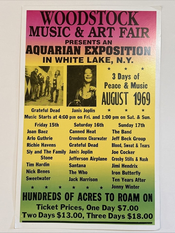 Original 1969 Woodstock Music Art Fair Poster 14x22 Hendrix Joplin Grateful Dead (1 of 1)