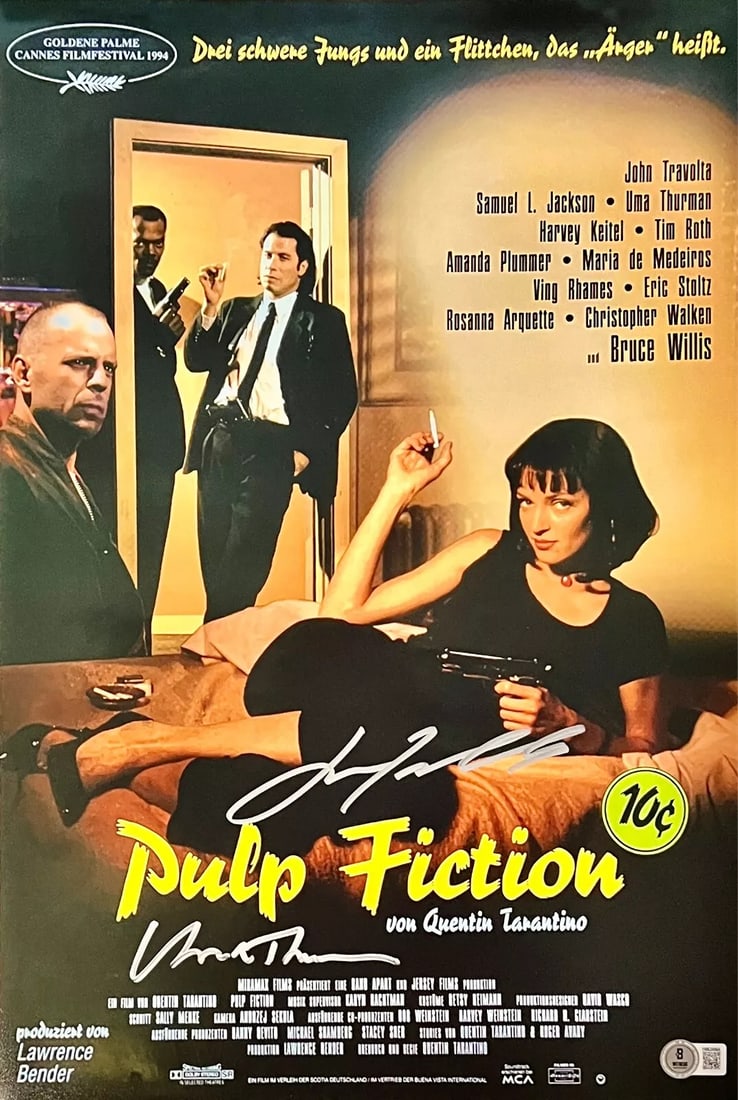 John Travolta Uma Thurman Signed 12x18 Pulp Fiction Photo Poster Beckett Witness (1 of 4)