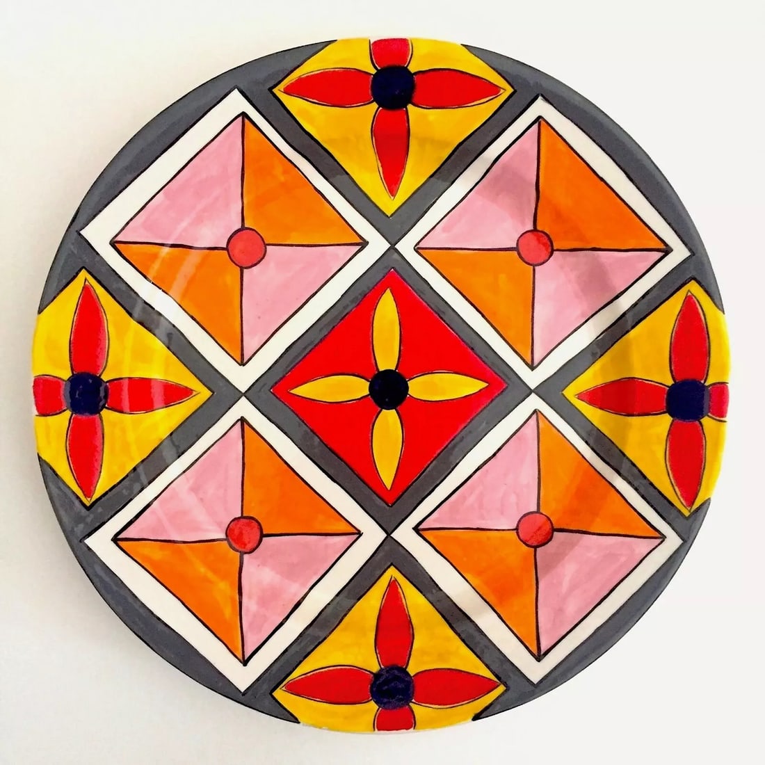 PHILLIP MABERRY RARE HAND PAINTED CONTEMPORARY ART POTTERY LARGE CERAMIC PLATTER: Condition: Used,Handmade: Yes,Production Technique: Pottery,Style: Eclectic,Material: Clay,Type: Plate,Color: Multi-Color,Brand: Phillip Maberry,Production Style: Art Pottery,Original/Reproduction: Vi