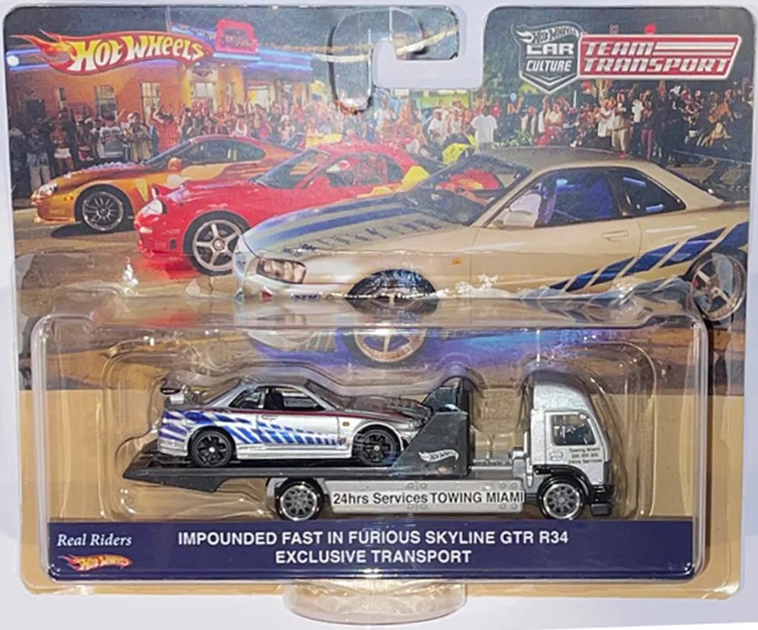 Nissan Skyline R34 Custom Hot Wheels Team Transport Fast & Furious Tow Miami *: Condition: Used,Autographed: No,Vehicle Make: Nissan,Vehicle Type: Car,Color: Silver,Material: diecast,Scale: 1:64,Year of Manufacture: 2020,Brand: Hot Wheels,Series: Fast & Furious,Customized: Yes,Mo
