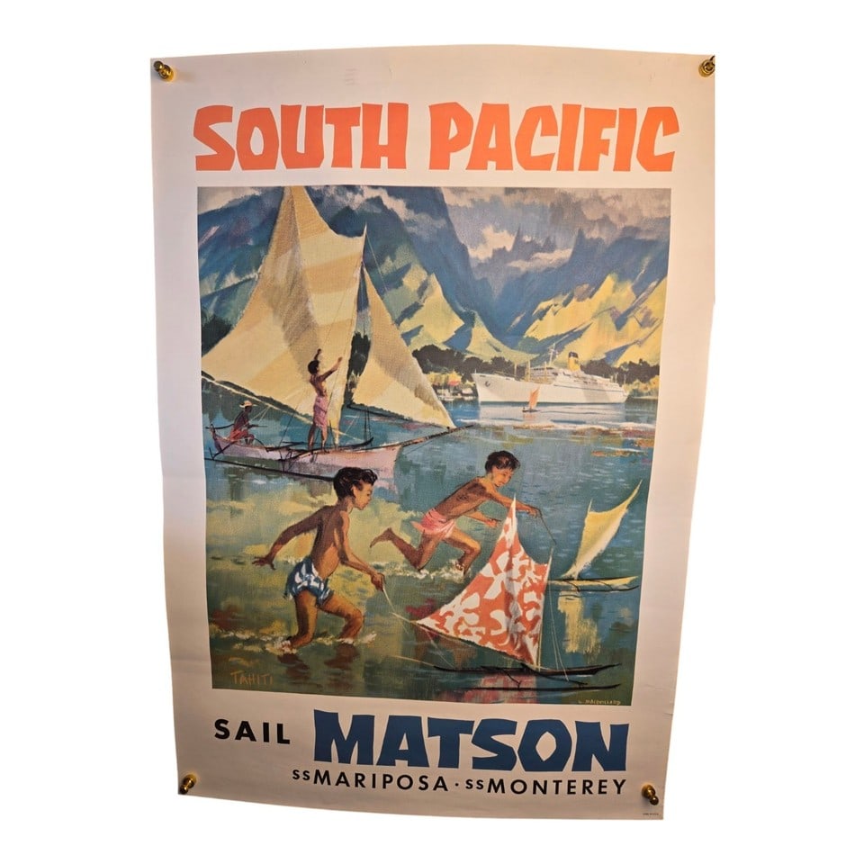 Vintage Rare South Pacific Sail Matson Poster 1950s Hawaii Travel Poster: Vintage Rare South Pacific Sail Matson Poster 1950s Hawaii Travel Poster28x20