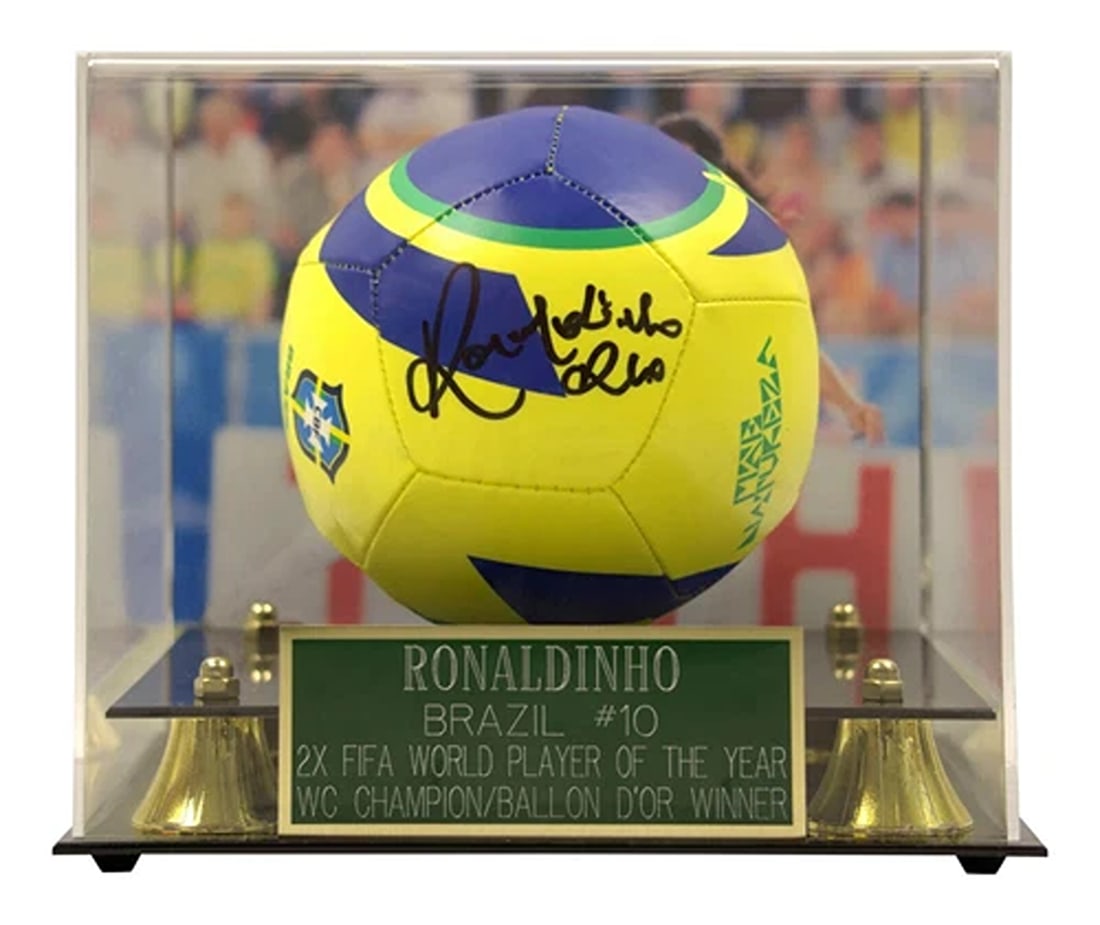 Ronaldinho Signed Brazil Soccer Ball in Frame with Beckett COA (1 of 2)