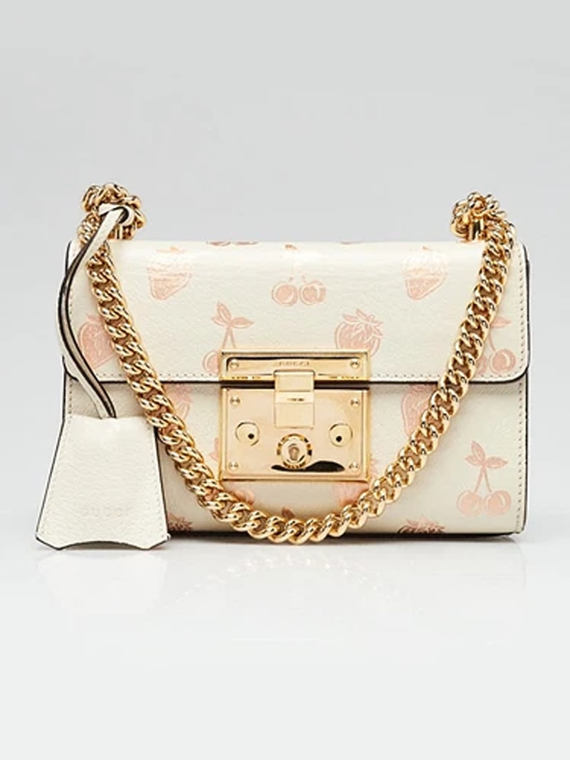 Gucci White Leather Metallic Fruit Print Small Padlock Crossbody Bag (1 of 12)
