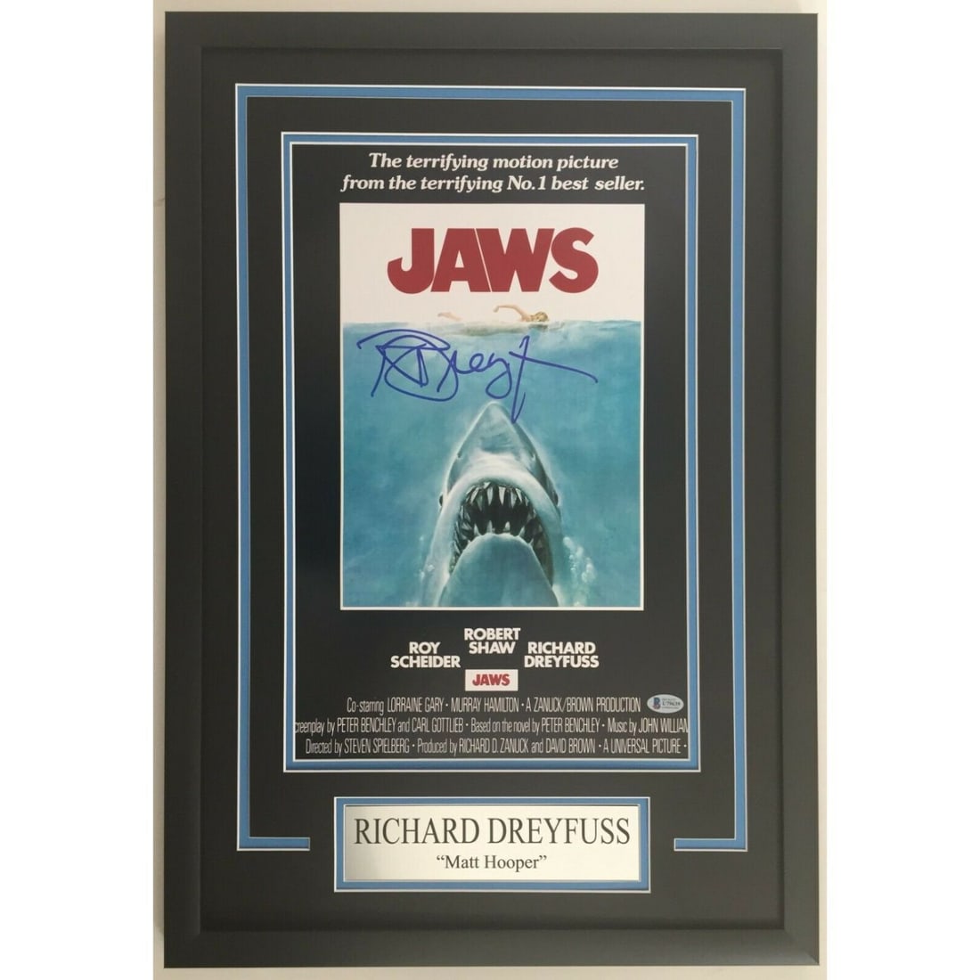 Richard Dreyfuss Signed JAWS 12x18 Movie Poster Framed Display BAS COA (1 of 1)