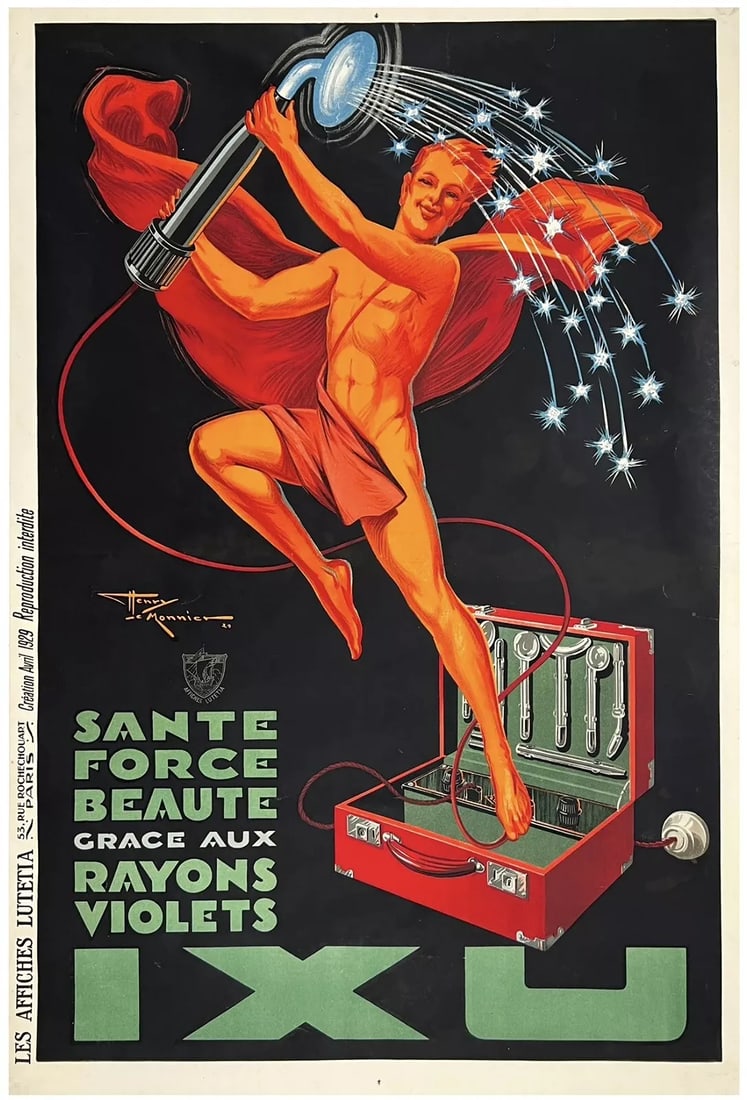 Original Vintage Poster IXU RAYONS VIOLETS Advertising Art Deco Antique OL RARE: Dimensions: 30.1 x 46 in.. Condition: Used,Artist: Henry Le Monnier,Type: Poster,Listed By: Dealer or Reseller,Year of Production: 1929,Character: Violet,Width (Inches): 30.1",Height (Inches): 46",Sty