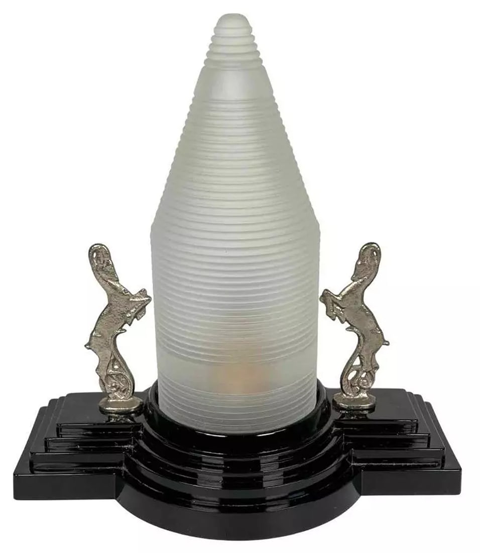 Black & White Art Deco Geometric Glass Metal Gazelle Conical Shade Boudoir Lamp (1 of 13)