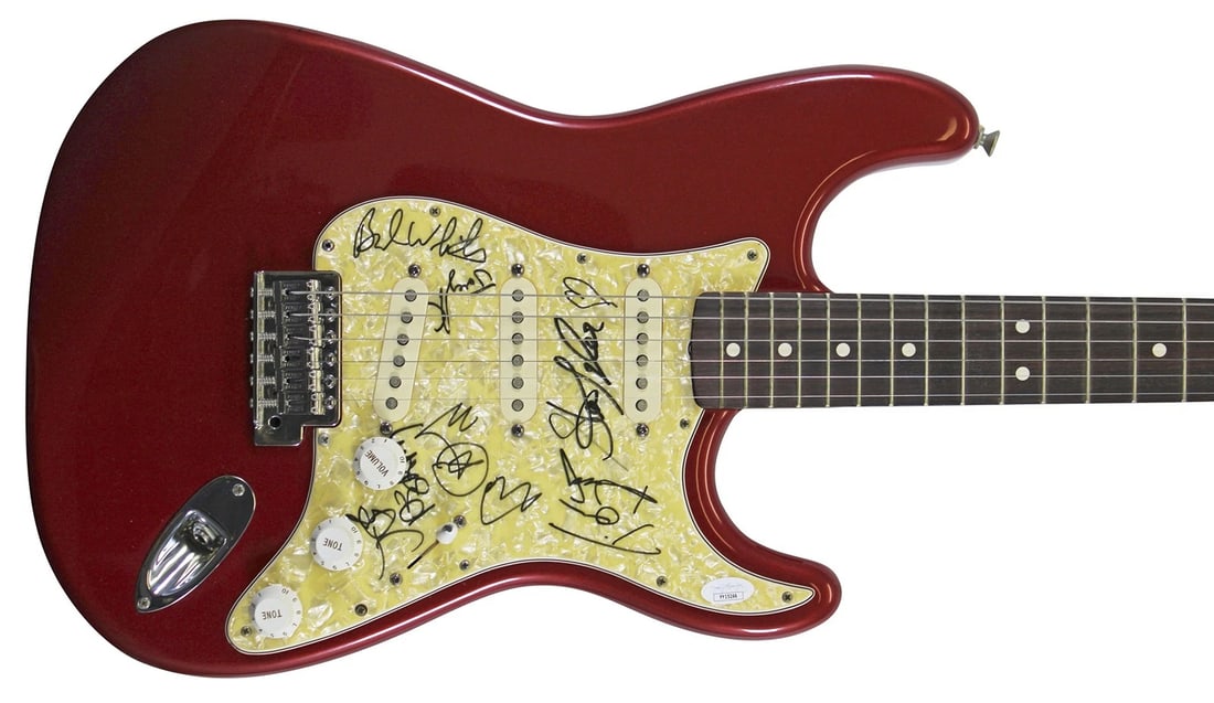 AEROSMITH: Steven Tyler, Joe Perry, Brad Whitford, Joey Kramer & Tom Hamilto Signed Guitar (JSA LOA) (1 of 9)