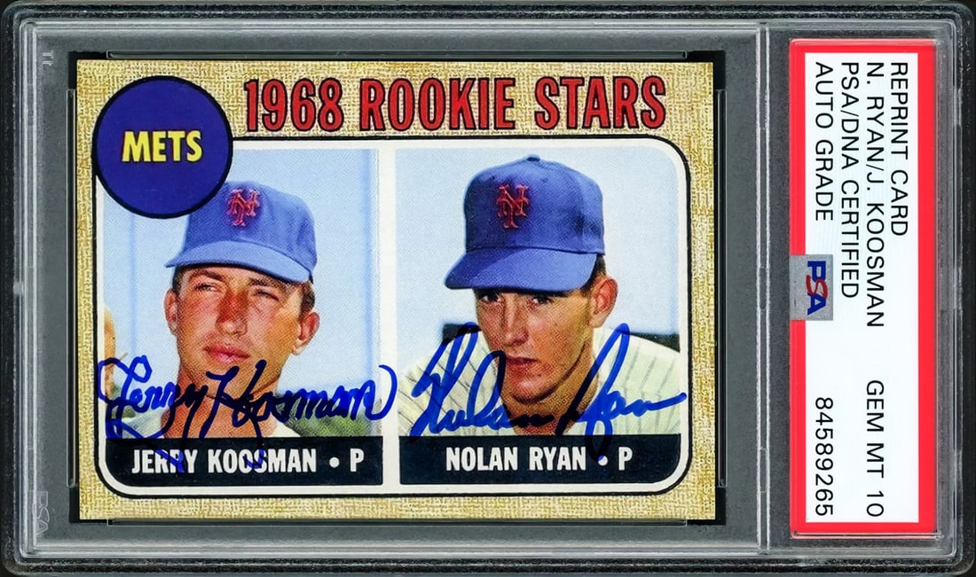 NOLAN RYAN & KOOSMAN SIGNED 1968 TOPPS REPRINT ROOKIE CARD GEM 10 AUTO PSA/DNA (1 of 2)