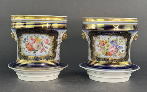 Stunning Pair Mid 1800s French Paris Porcelain Blue Gold Cachepots Planters: Condition: Used: An item that has been used previously. The item may have some signs of cosmetic wear, but is fully operational and functions as intended. This item may be a floor model or store