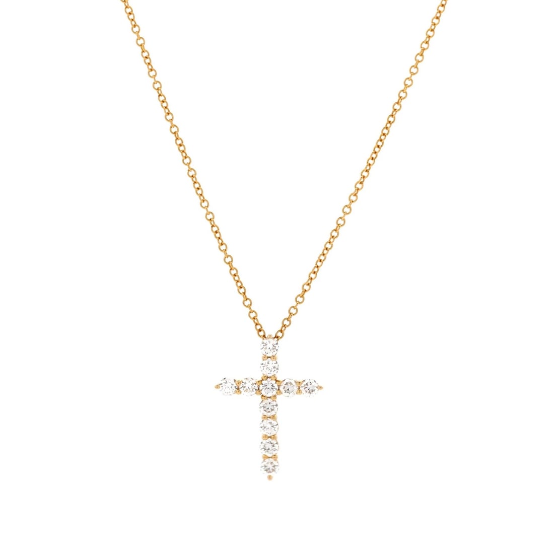 Tiffany & Co. Cross Pendant Necklace 18K Rose Gold with Diamonds Mini (1 of 3)