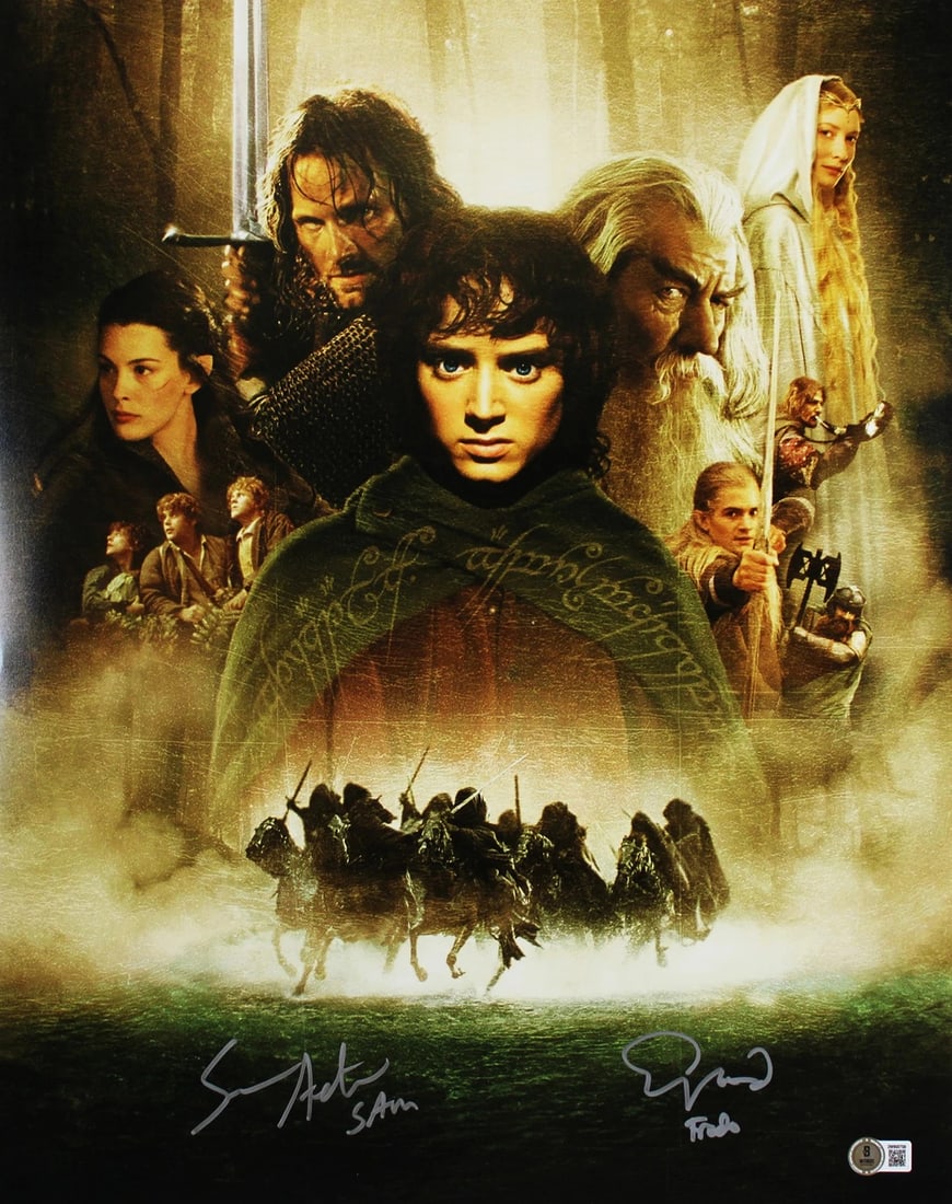 Elijah Wood & Sean Astin LOTR Signed 16x20 Vertical Collage Photo BAS Witnessed (1 of 2)