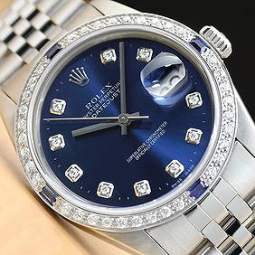 AUTHENTIC MENS ROLEX DATEJUST BLUE DIAMOND 18K WHITE GOLD & STEEL WATCH (1 of 8)