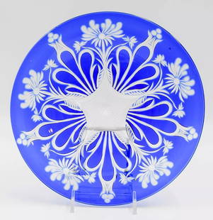 Rare Heavy Stevens & Williams Cut to Clear Glass Cobalt Plate - Circa 1920: Condition: Used,Brand: Stevens & Willliams,Type: Plate,Color: Clear,Material: Glass,Year Manufactured: 1920,Production Style: Cut Glass