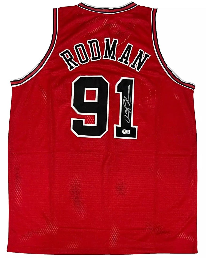 Chicago Dennis Rodman Signed Red Jersey Auto BAS Beckett NEW Hologram (1 of 8)