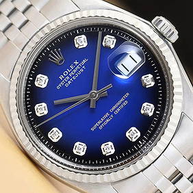 ROLEX MENS DATEJUST BLUE VIGNETTE DIAMOND DIAL 18K GOLD SS WATCH w/ FOLDED BAND (1 of 9)
