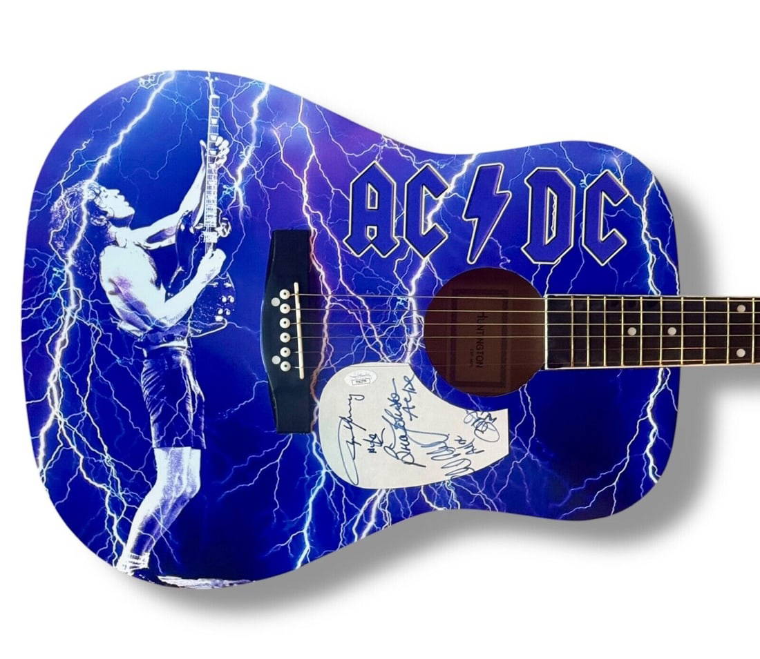 Ac/dc Signed Guitar Custom Jsa Coa Angus Young Brian Johnson Phil Rudd